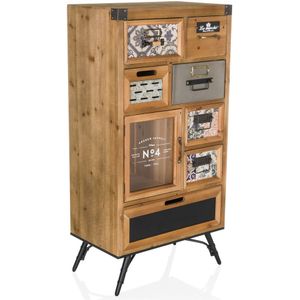 CONTINENTO S - Highboard - Industrieel - Hout en Metaal - Zwart