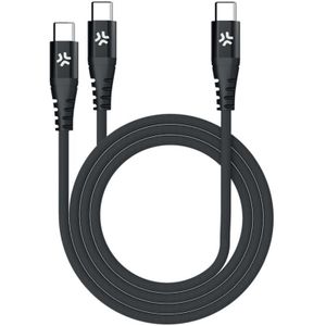 Celly 100W USB-C naar 2x USB-C kabel 1m, zwart