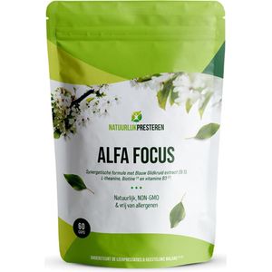 Alfa Focus – blauw glidkruid - L-theanine, vitamine B3 en biotine - concentratie supplement - 60 caps