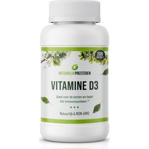 Vitamine D3 - 200 caps - 25 mcg Cholecalciferol in Olijfolie - 1 per dag