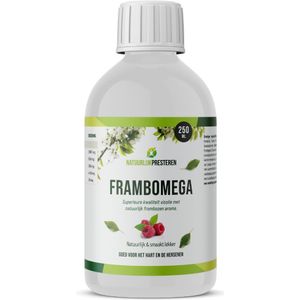 Omega-3 vloeibaar framboos - 250 ml - vloeibare visolie - natuurlijk frambozenaroma - vitamine E – hoge dosering EPA en DHA