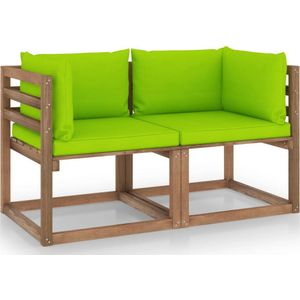 Modulair Loungeset Pallet met Kussens (grenenhout) /  Wijnrood / hoek + midden + voetensteun + Tafel