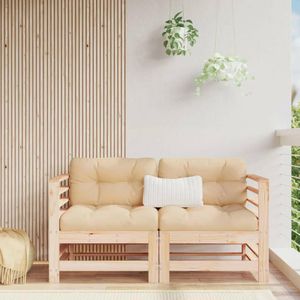 Santorini Houten Loungeset voor Buiten - Stijlvol Relaxen met Dikke Kussens /  Natuurlijk grenenhout / 2x hoek