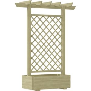 <p>Deze houten pergola plantenbak is perfect voor het laten groeien van uw favoriete klimplanten en bloemen. Met zijn unieke pergola-ontwerp voegt het een stijlvolle touch toe aan elk balkon, terras of veranda.</p>
<p>Gemaakt van groen geïmpregneerd grenenhout, is deze houten plantenbak niet alleen stevig en duurzaam, maar ook rotbestendig. Het ingebouwde hekwerk biedt voldoende ondersteuning voor rozen en andere klimplanten.</p>
<p>De montage van deze plantenbak is eenvoudig en snel. Houd er echter rekening mee dat hout een natuurlijk product is en daarom kleine oneffenheden kan bevatten.</p>
<ul>
  <li>Materiaal: grenenhout, groen geïmpregneerd</li>
  <li>Rotbestendig</li>
  <li>Totale afmetingen: 162 x 56 x 204 cm (L x B x H)</li>
  <li>Afmetingen plantenbak: 101 x 52 x 30 cm (L x B x H)</li>
  <li>Eenvoudig te monteren</li>
</ul>
<p>Met deze houten pergola plantenbak kunt u uw buitenruimte transformeren in een prachtige groene oase. Bestel vandaag nog en geniet van de schoonheid en functionaliteit die deze plantenbak te bieden heeft.</p>