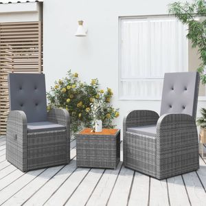 Loungeset Poly Rattan En Massief Acaciahout Grijs /  2x stoel + Tafel