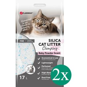 Flamingo Silica Kattenbakvulling - Babypoeder - Fijne Klonterende Korrel - 17 liter