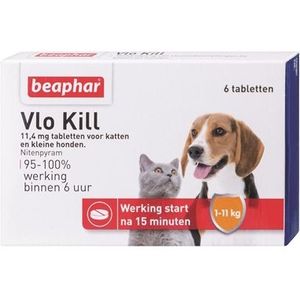 Beaphar vlo kill+ kleine hond/kat tot 11 kg (6 TABLETTEN)