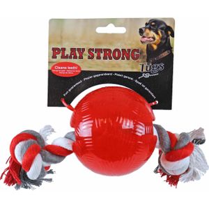 Play Strong Hondenspeelgoed Rubber Bal met Flostouw - Rood