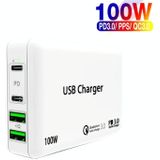 PD 100W Dual USB-C / Type-C + Dual USB 4-poorts lader met stroomkabel voor Apple / Huawei / Samsung Laptop EU Plug