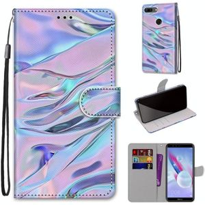 Voor Huawei Honor 9 Lite Coloured Drawing Cross Texture Horizontale Flip PU Lederen case met Holder &amp; Card Slots &amp; Wallet &amp; Lanyard (Fluorescerende watertextuur)