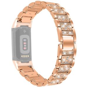 Voor Fitbit Charge 5 Diamond roestvrijstalen vervangende band horlogeband (ROSE GOUD)