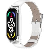 Voor Xiaomi Mi Band 7/7 NFC Mijobs CS Metal Case Echte lederen toplaag Cowhide Watch Band (wit zilver)