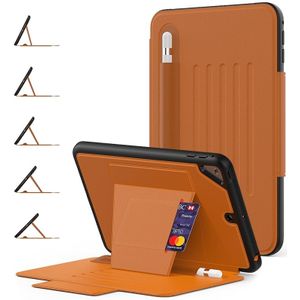Voor iPad Mini 5 Multifunctionele Tablet PC Beschermleerhoes met Bracket &amp; Card Slots &amp; Pen Slot &amp; Wake-up / Sleep Function(Khaki)