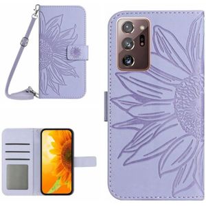 Voor Samsung Galaxy Note20 Ultra Skin Feel Sun Flower Pattern Flip lederen telefoonhoes met lanyard