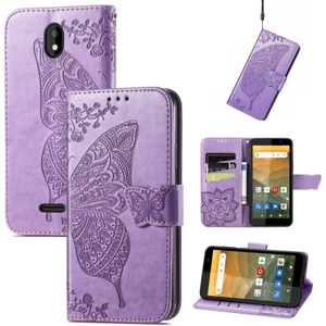 Voor Vodafone Smart E11 Butterfly Love Flowers Reliëf Horizontale Flip Lederen Case met Houder &amp; Card Slots &amp; Wallet &amp; Lanyard (Light Purple)