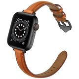 Zakelijke stijl lederen vervangende band horlogeband voor Apple Watch Series 6 &amp; SE &amp; 5 &amp; 4 40 MM / 3 &amp; 2 &amp; 1 38mm (bruine zwarte gesp)