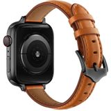 Zakelijke stijl lederen vervangende band horlogeband voor Apple Watch Series 6 &amp; SE &amp; 5 &amp; 4 40 MM / 3 &amp; 2 &amp; 1 38mm (bruine zwarte gesp)