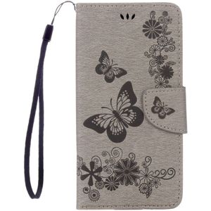 Voor iPhone 8 Plus &amp; 7 Plus vlinders reliëf horizontale Flip lederen draagtas met houder &amp; Card Slots &amp; portemonnee &amp; Lanyard(Grey)
