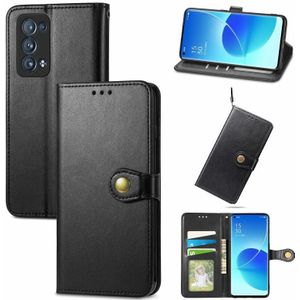 For OPPO Reno6 Pro + Solid Color Leather Buckle Phone Case with Lanyard &amp; Photo Frame &amp; Card Slot &amp; Wallet &amp; Stand Function(Black)