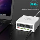 868W 6 in 1 QC 3.0 USB Interface + 3 USB-poorten + PD 65W-poorten + QI Wireless Fast Charging Multi-function Charger with LED Display  AU Plug(White)