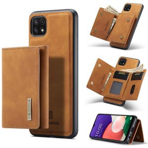 For Samsung Galaxy A22 5G DG.MING M1 Series 3-Fold Multi Card Wallet + Magnetic Back Cover Shockproof Case with Holder Function(Brown)
