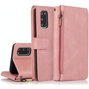 Voor Samsung Galaxy S20 Skin-feel Crazy Horse Texture Zipper Portemonnee Tas Horizontale Flip Lederen Case met Houder &amp; Kaart Slots &amp; Portemonnee &amp; Lanyard (Rose Gold)