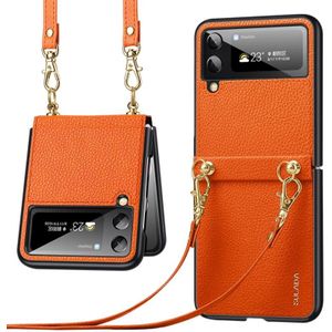 Voor Samsung Galaxy Z Flip3 5G SULADA Litchi-textuurleer + TPU-telefoonhoes met riem