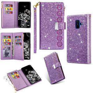 Voor Samsung Galaxy A6 (2018) Multi-card Slots Starry Sky Laser Carving Glitter Zipper Horizontale Flip Lederen Case met Holder &amp; Wallet &amp; Lanyard(Paars)