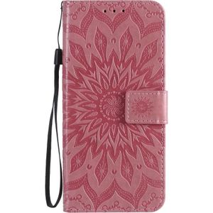 Voor OPPO Reno4 5G Sun Embossing Pattern Horizontale Flip Lederen Case met Card Slot &amp; Holder &amp; Wallet &amp; Lanyard(Pink)