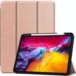 Pure kleur horizontale flip TPU + PU lederen behuizing met drie-opvouwbare houder / slaap / wake-up functie &amp; pen sleuf voor iPad Pro 11 (2021) (rose goud)