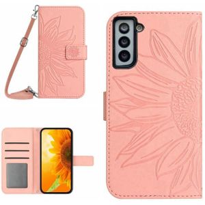 Voor Samsung Galaxy S21 FE 5G Skin Feel Sun Flower Pattern Flip Leather Phone Case met Lanyard