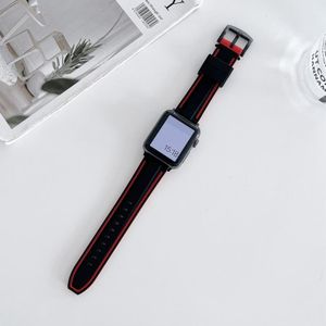 Two-Color Silicone Hydraulische Gesp Vervanging Strap Horlogeband voor Apple Watch Series 7 45mm / 6 &amp; SE &amp; 5 &amp; 4 44mm / 3 &amp; 2 &amp; 1 42mm (zwart rood)