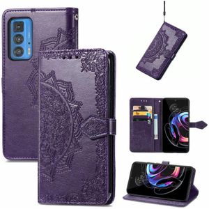 Voor Motorola Edge 20 Pro Mandala Embossing Pattern Horizontal Flip Lederen Case met Houder &amp; Card Slots &amp; Wallet &amp; Lanyard (Purple)