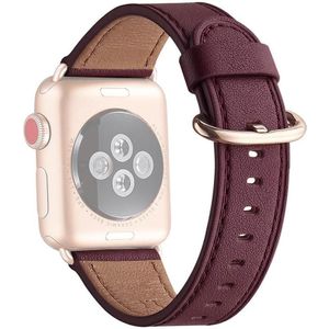 Ronde gesp Lederen vervangende polsriem horlogeband voor Apple Watch Series 7 45 mm / 6 &amp; SE &amp; 5 &amp; 4 44mm / 3 &amp; 2 &amp; 1 42mm (Wine Red)