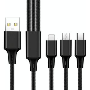 2 PCS ZZ034 USB To 8 Pin + USB-C / Type-C + Micro USB 3 In 1 Fast Charging Cable  Style: Mini-Black
