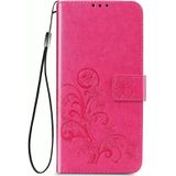 Voor Samsung Galaxy Z Fold2 Vierbladige gesp reliëf gesp mobiele telefoon bescherming lederen case met Lanyard &amp; Card Slot &amp; Wallet &amp; Bracket Functie(Magenta)