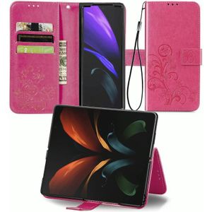 Voor Samsung Galaxy Z Fold2 Vierbladige gesp reliëf gesp mobiele telefoon bescherming lederen case met Lanyard &amp; Card Slot &amp; Wallet &amp; Bracket Functie(Magenta)