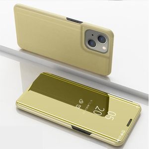 Geplated spiegel horizontale flip lederen tas met houder voor iPhone 13 mini