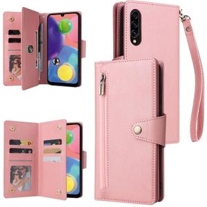 Voor Samsung Galaxy A70 / A70S Klinknagelgesp 9 kaarten Drie vouw leren telefooncase (Rose Gold)