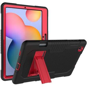 Contrast kleur robot schokbestendig siliconen + pc beschermende hoesje met houder voor Samsung Galaxy Tab S6 Lite P610 (zwart rood)