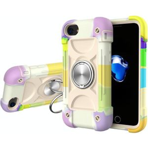 Shockproof Silicone + PC Protective Case with Dual-Ring Holder For iPhone 6/6s/7/8/SE 2020(Colorful Beige)