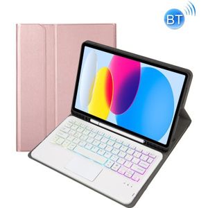 Voor iPad 10th Gen 10.9 2022 A10B-AS Lamsvacht Textuur Backlight Bluetooth Touch Toetsenbord Lederen Tablet Case met Pen Slot (Rose Goud)