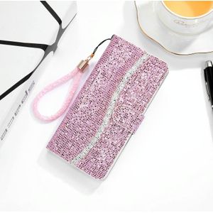 Voor Samsung Galaxy A10 / M10 Glitter Powder Horizontale Flip Lederen case met kaartslots &amp; houder &amp; lanyard(roze)