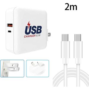A6 65W QC 3.0 USB + PD USB-C / Type-C Dual Fast Charging Laptop-adapter + 2M USB-C / TYPE-C MET USB-C / TYPE-C Datatabel voor MacBook-serie  US Plug + AU-stekker