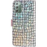 Voor Samsung Galaxy Note20 Laser Glitter Powder Matching Crocodile Texture Horizontale Flip Lederen Case met Kaartslots &amp; Houder &amp; Wallet(Zilver)