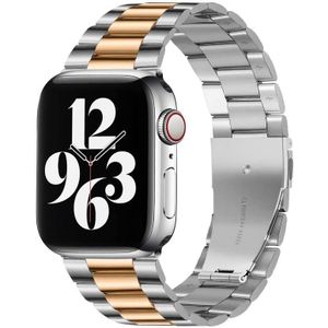 Vouw gespeld 3 kralen roestvrijstalen horlogeband voor Apple Watch Series 7 45 mm / 6 &amp; SE &amp; 5 &amp; 4 44mm / 3 &amp; 2 &amp; 1 42 mm (zilver+roségoud)