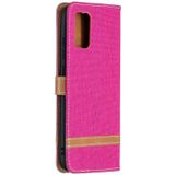 Voor Samsung Galaxy A02s (EU-versie) Kleur matching denim textuur horizontale flip lederen hoesje met houder &amp; kaart slots &amp; portemonnee &amp; lanyard (rose rood)