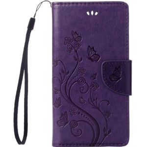 Wiko U voelt Lite ingedrukt bloemen horizontaal flip lederen draagtas met magnetische sluiting &amp; houder &amp; kaartsleuven &amp; Wallet(Purple)