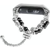 Voor Xiaomi Mi Band 5/6 Double Pearl Bead String metalen horlogeband (zilver zwart)