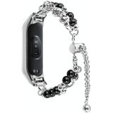 Voor Xiaomi Mi Band 5/6 Double Pearl Bead String metalen horlogeband (zilver zwart)